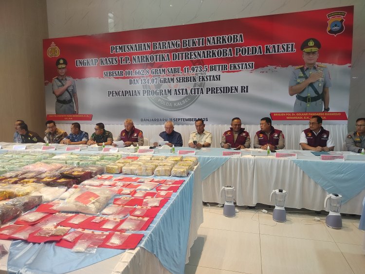 Polda Kalsel Musnahkan 101,6 Kilogram Sabu dan Ribuan Butir Ekstasi