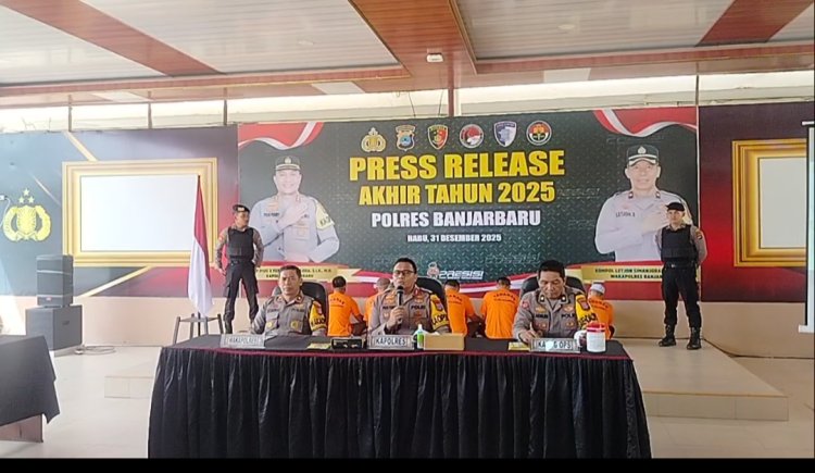 Polres Banjarbaru Ungkap Kasus Mencolok Dalam Giat Press Rilis Akhir Tahun, Kejahatan Transnasional Meningkat Tingkat Penyelesaian 89,13 persen